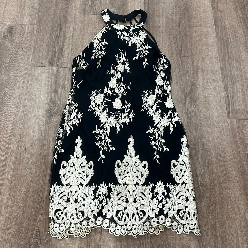 Charlotte Ruth black and beige sheer lace dress size XL